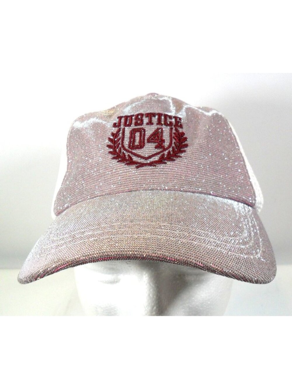 Justice Pink Shimmering Sparkle Pony Tail Ball Cap Hat